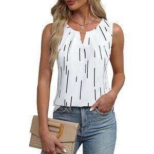 Blooming Jelly Womens White Stripe Sleeveless Basic Loose Casual Summer Tank Top